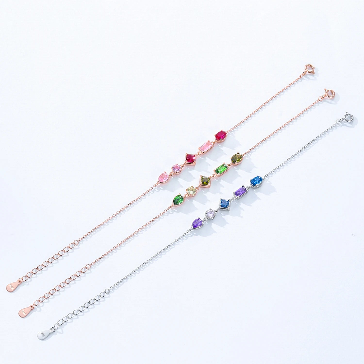Blue Purple Zircon Geometric Design Chain Bracelet For Women