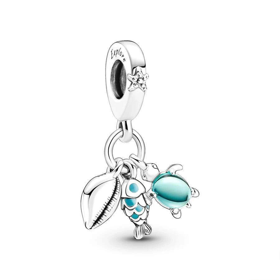 Blue Marine Organism Series Charm Jewelry Fit Original 925 Sterling Silver