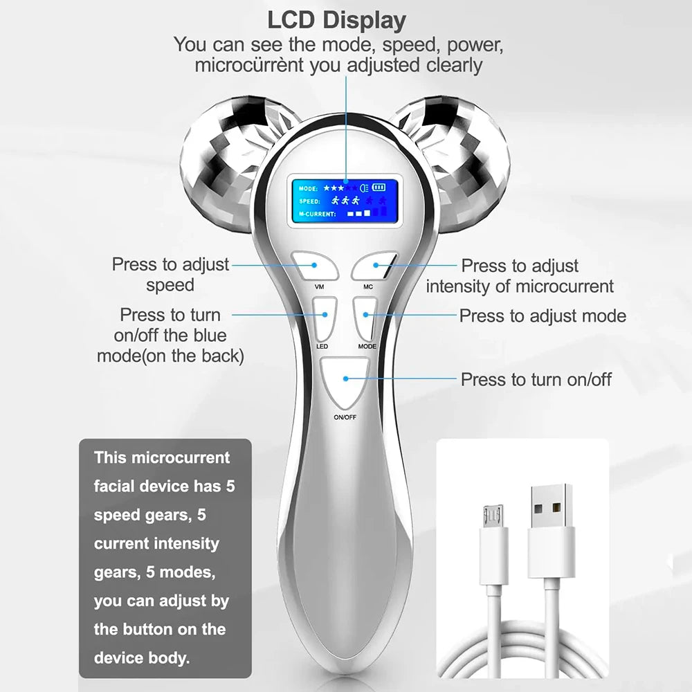 Face Microcurrent Vibration Facial V Lifting Massage Devices 4D