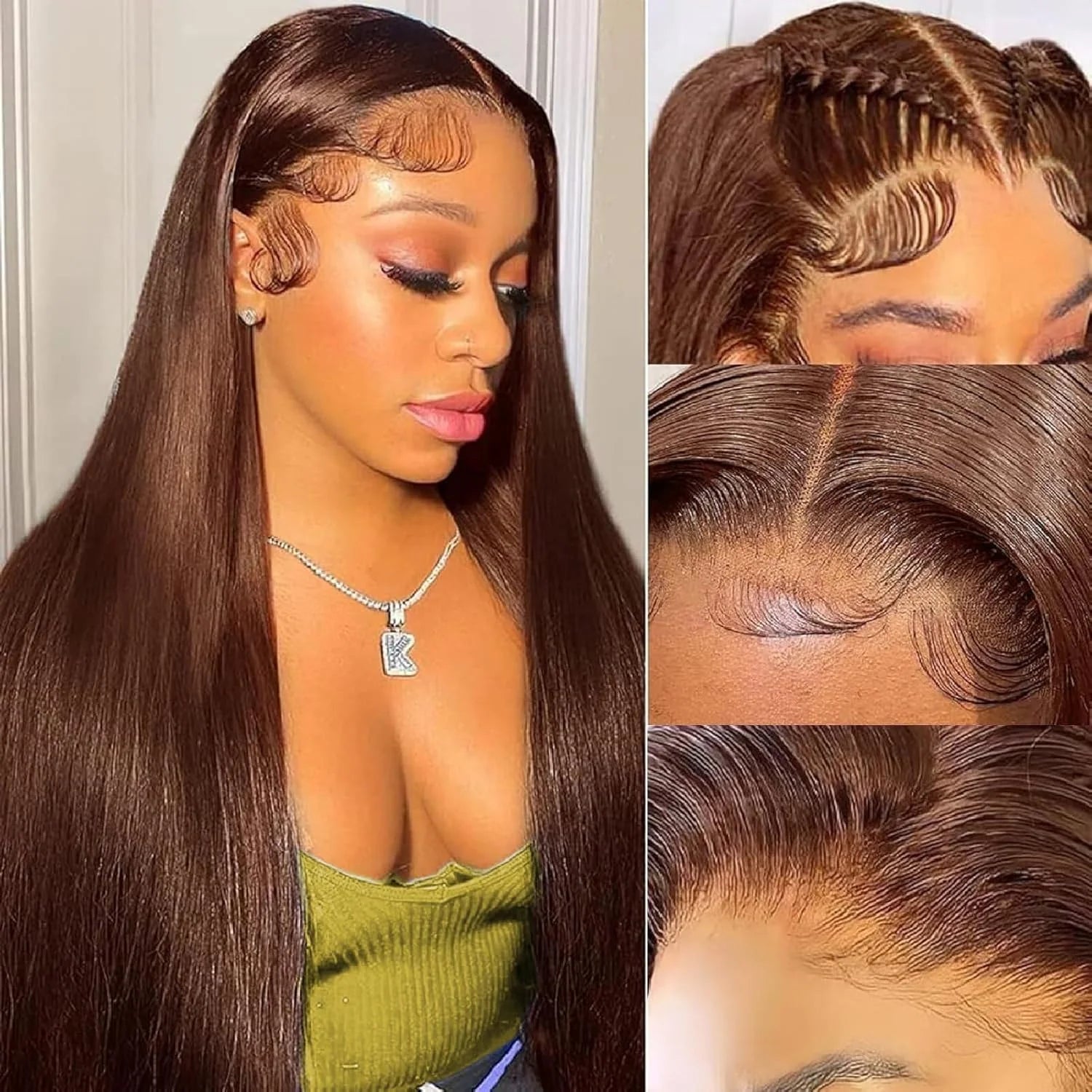 Chocolate Lace Front Human Hair Indian Straight Human Hair