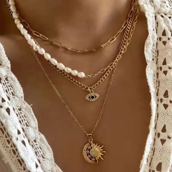 Boho Crystal Evil Eye Pendant Necklace For Women