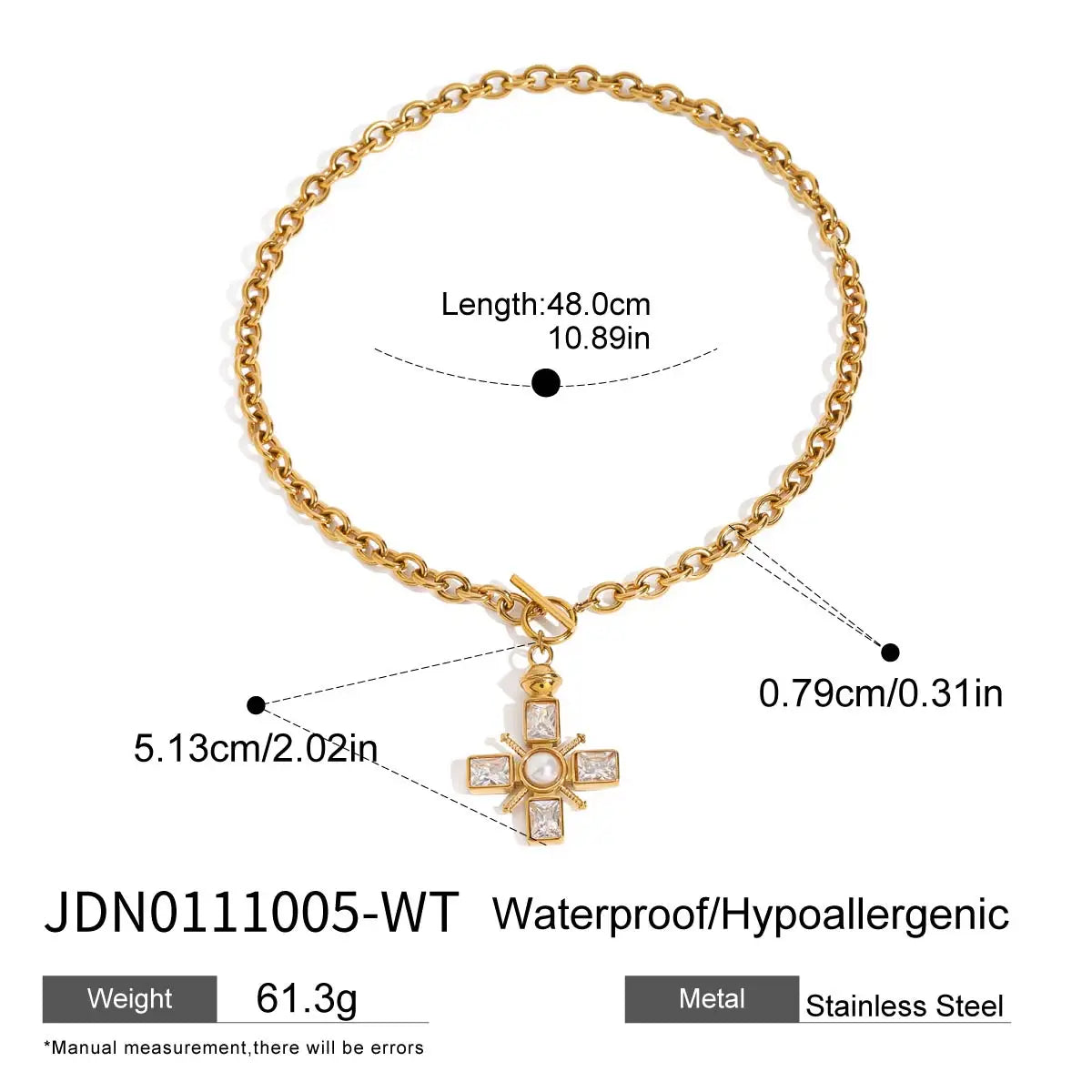 Zirconia Cross Pendant Stainless Steel Luxury Necklace