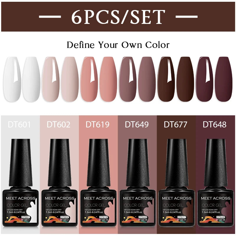 6Pcs/Set Gel Nail Polish for Nails Nude Brown Semi Permanent Nail Supplies