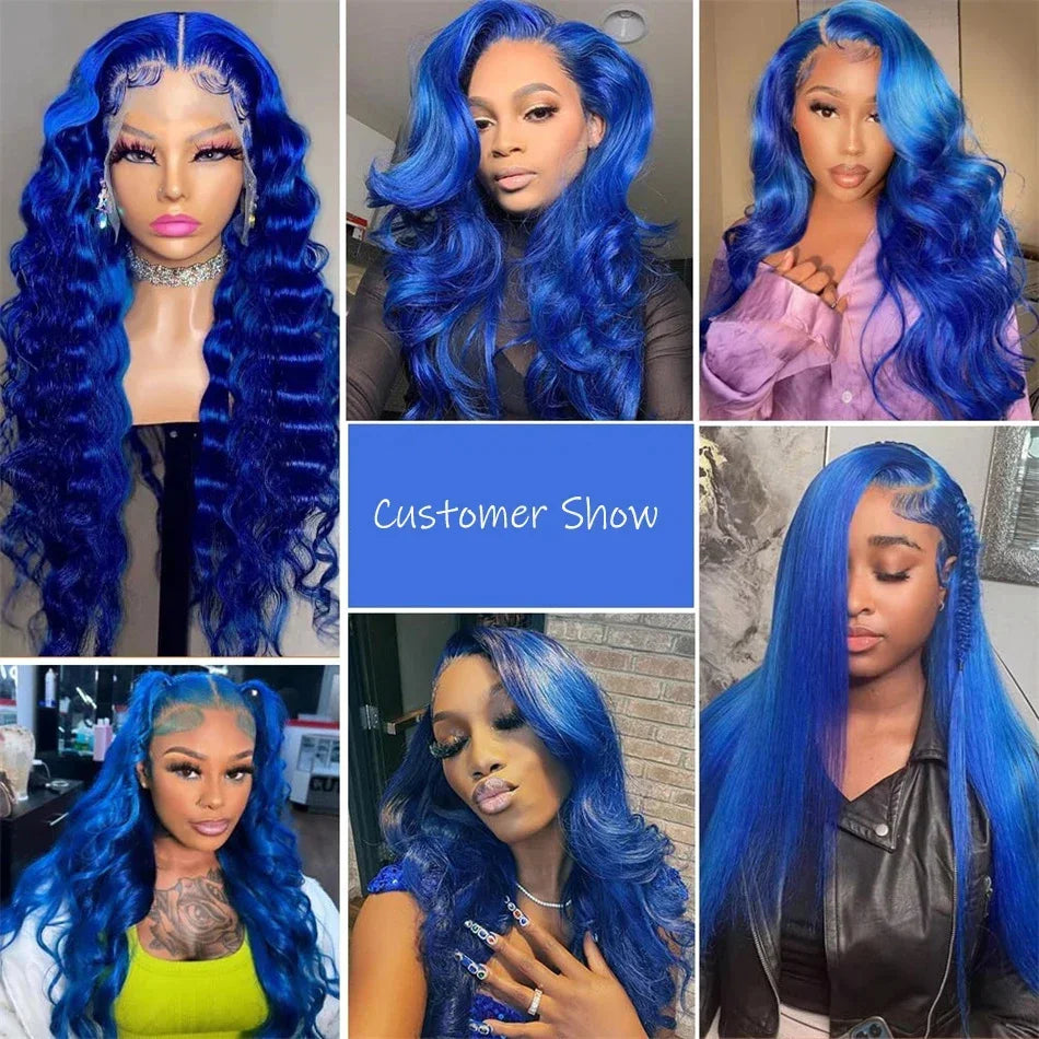 Dark Blue HD Lace Front 100% Human Hair Wigs