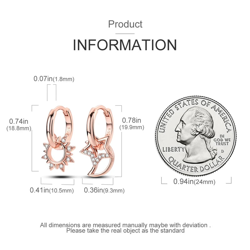 925 Sterling Silver Geometric Rose Gold Series Drop Earrings for Woman
