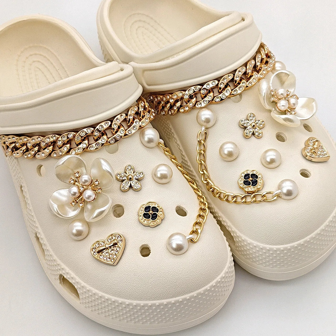 Floral Pearl Shoe Charms for Crocs / Shoes Decorations Set / Women Elegant Accessories