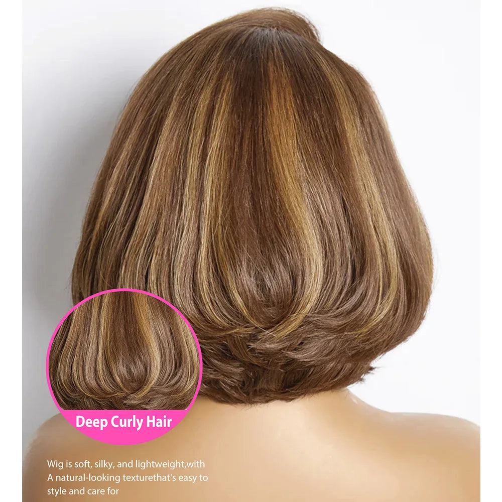 Toffee Brown Mix Blonde Bob Wig Glueless HD Human Hair