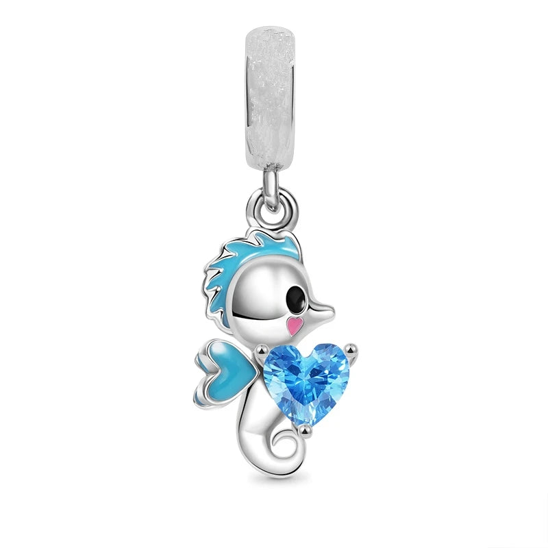 Blue Marine Organism Series Charm Jewelry Fit Original 925 Sterling Silver