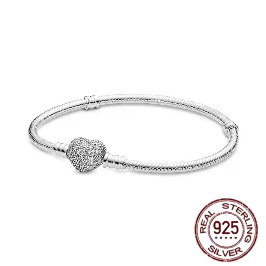 925 fine heart-shaped snake bone bracelet for women