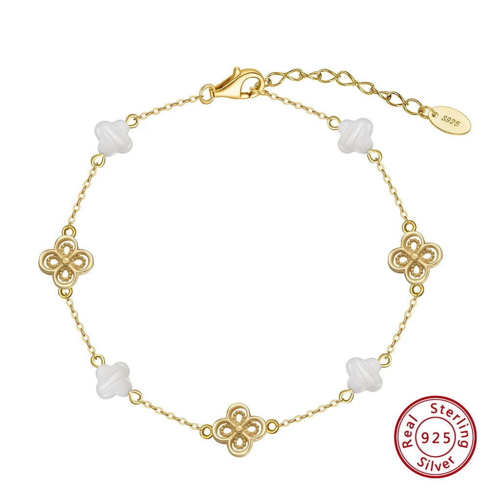925 Sterling Silver Four-Leaf Clover Shell Bracelet