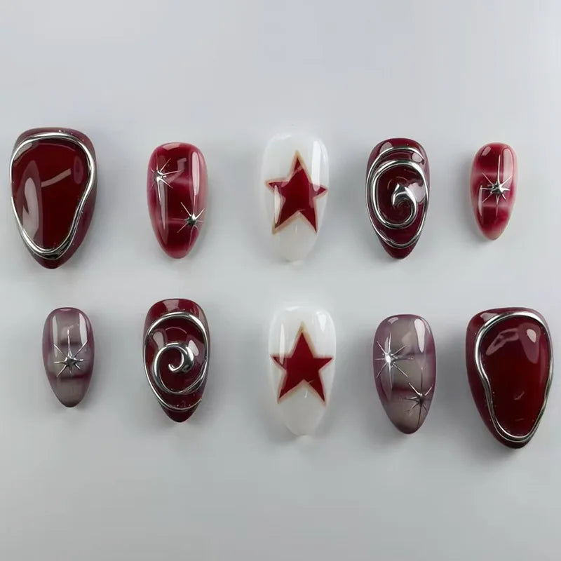 3D Ripple Design False Nails / Almond Tips nails - 24pcs