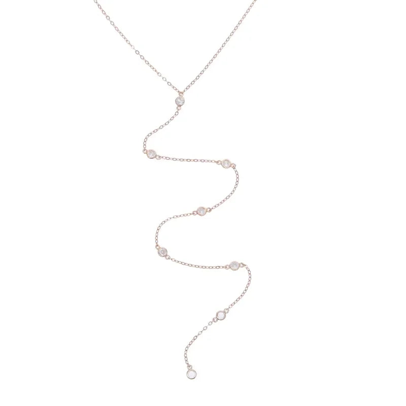 925 Sterling Silver Rose Gold Sexy Long Y Necklace for Women