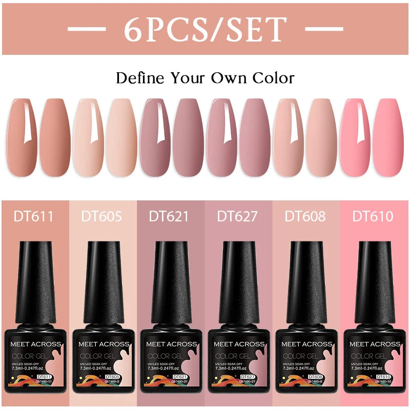 6Pcs/Set Gel Nail Polish for Nails Nude Brown Semi Permanent Nail Supplies