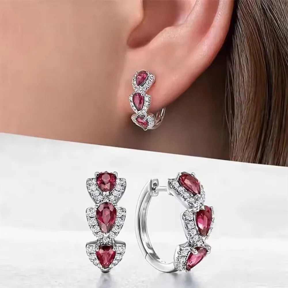 925 Sterling Silver Trendy Blue Cubic Zirconia Hoop Earrings