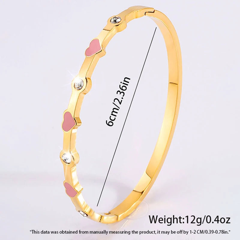 18K Stainless Steel Pink Crystal Love Heart Bracelet