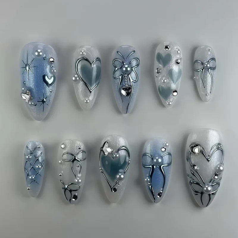 3D Ripple Design False Nails / Almond Tips nails - 24pcs