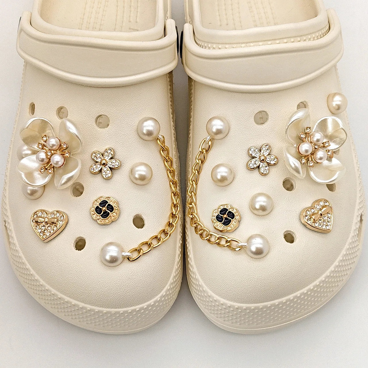 Floral Pearl Shoe Charms for Crocs / Shoes Decorations Set / Women Elegant Accessories