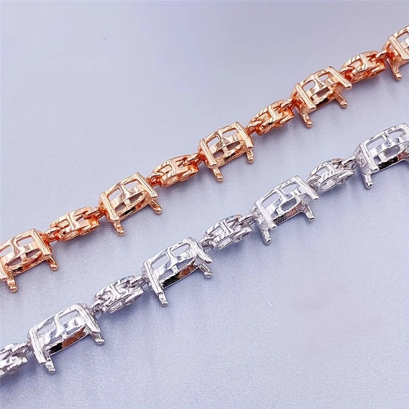 Stones Oval Solid 925 Sterling Silver Rose Bracelet