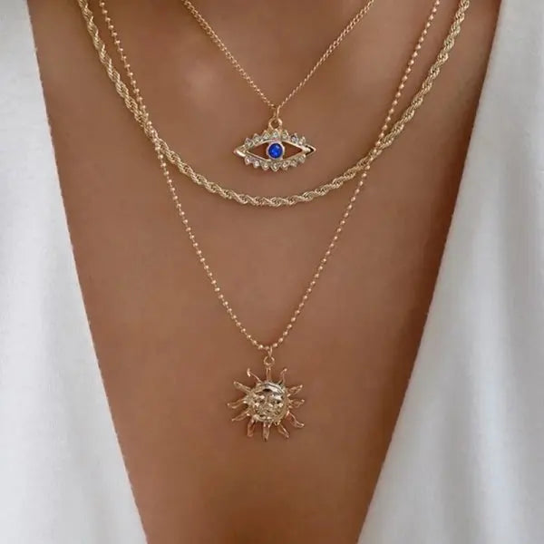 Boho Crystal Evil Eye Pendant Necklace For Women