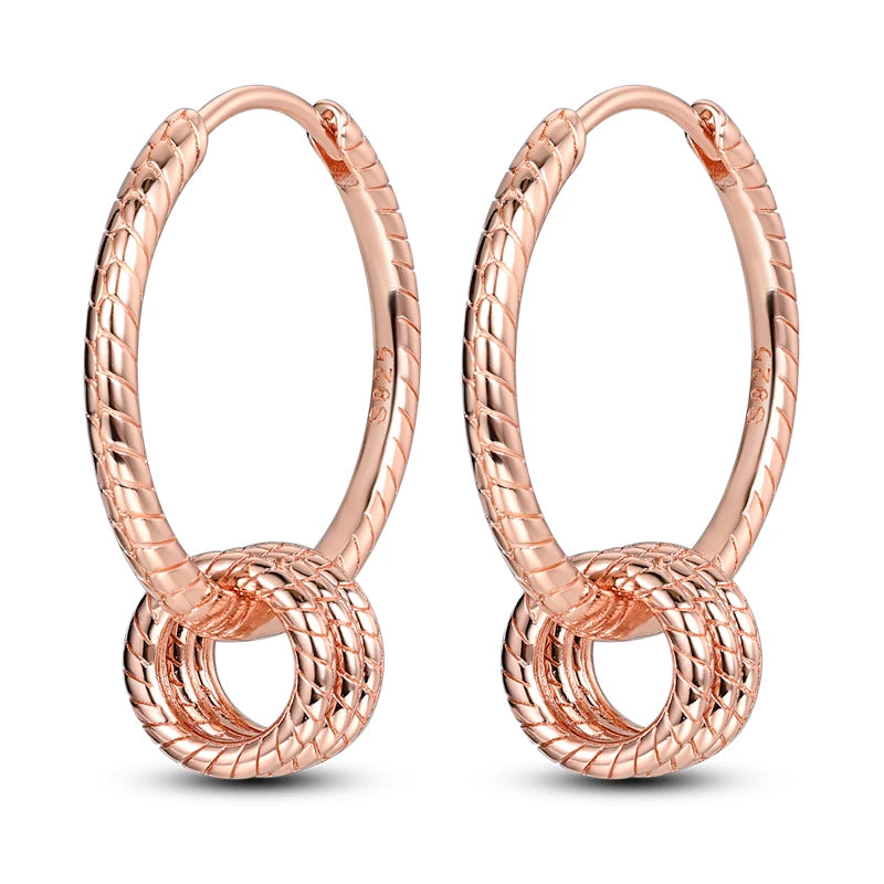 925 Sterling Silver Geometric Rose Gold Series Drop Earrings for Woman