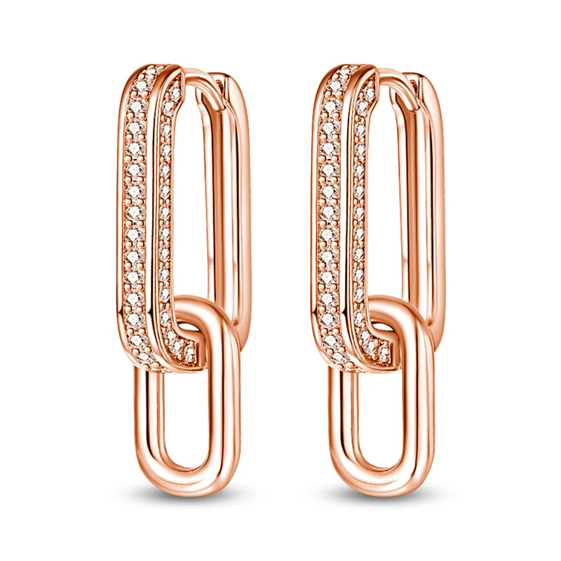 925 Sterling Silver Geometric Rose Gold Series Drop Earrings for Woman