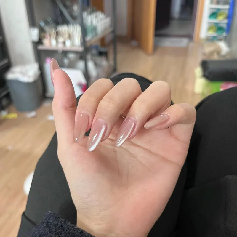 Cat Eye French Sheer Manicure Tip Art 3D Acrylic Nails