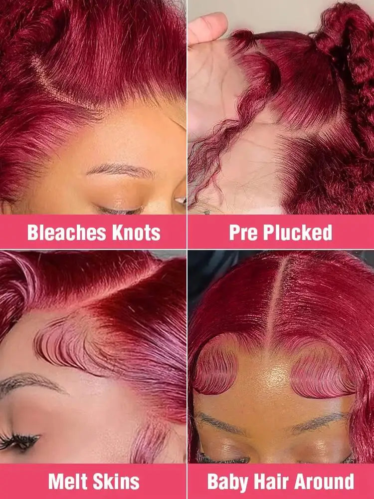 Body Wave Wig Burgundy Lace Front Human Hair