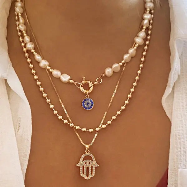 Boho Crystal Evil Eye Pendant Necklace For Women