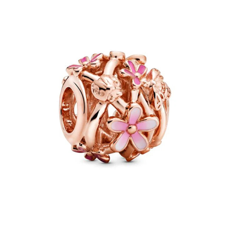 Hot Sale Rose Gold Charm Beads Fit Original 925 Silver Bracelet Women Jewelry