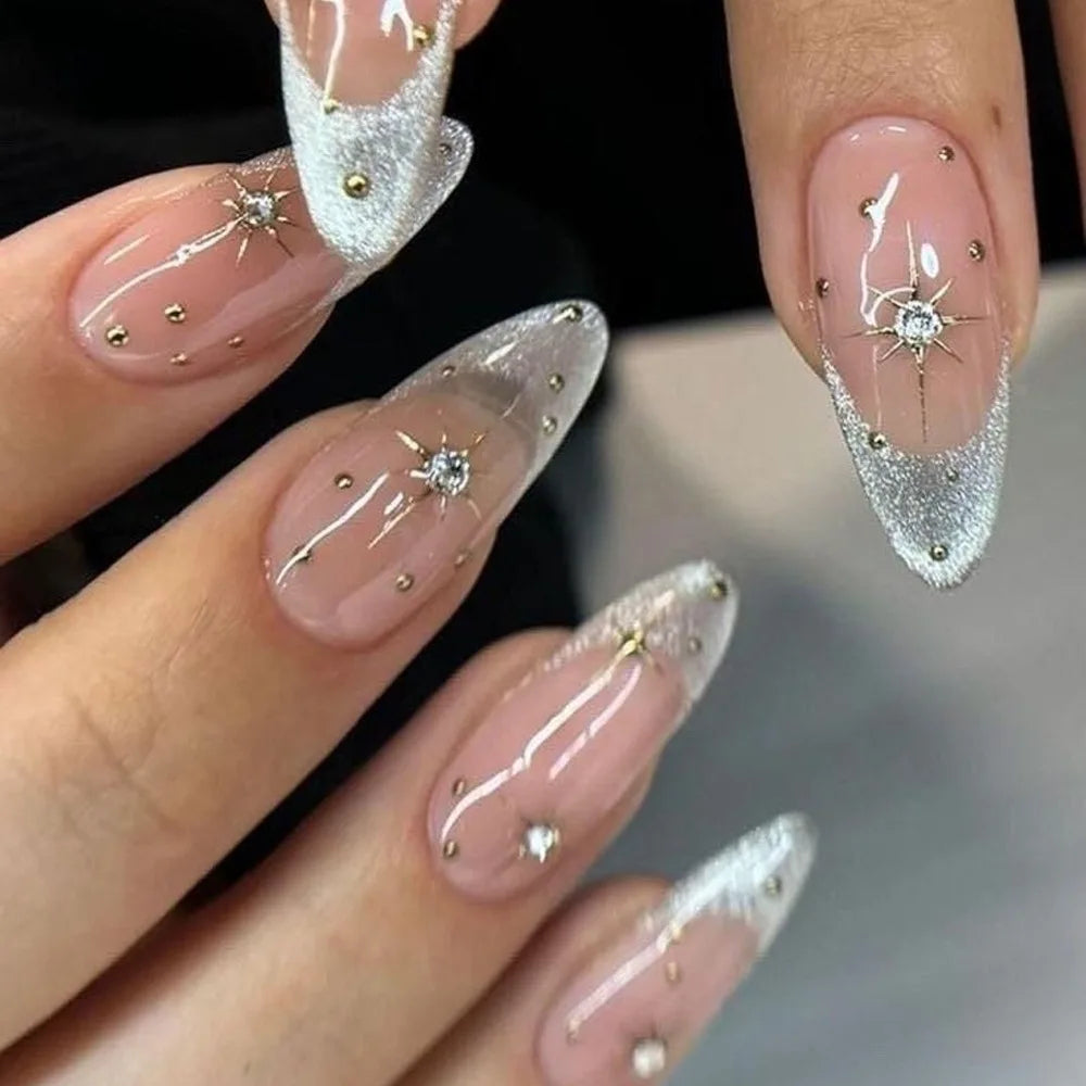 Cat Eye French Sheer Manicure Tip Art 3D Acrylic Nails