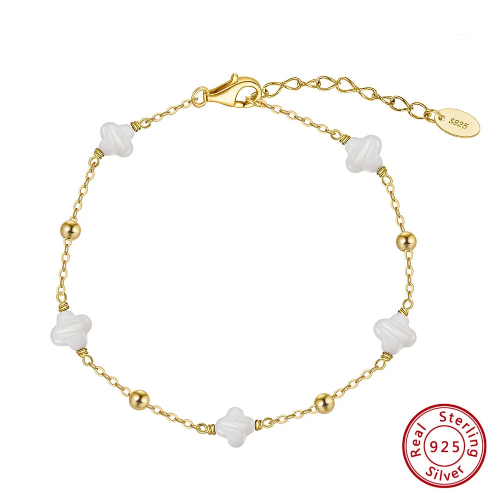 925 Sterling Silver Four-Leaf Clover Shell Bracelet