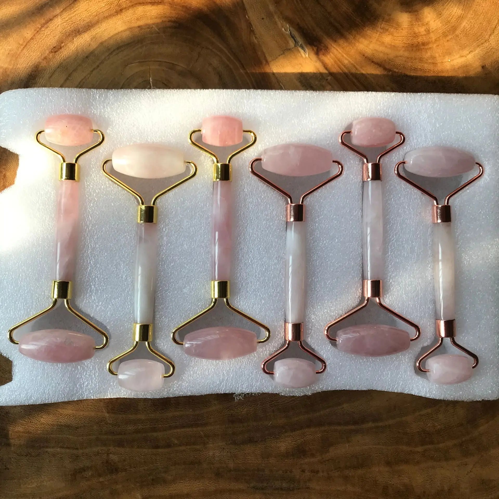 Roller Massage Spa Pink Face Natural Stone Tool Facial Lift Up