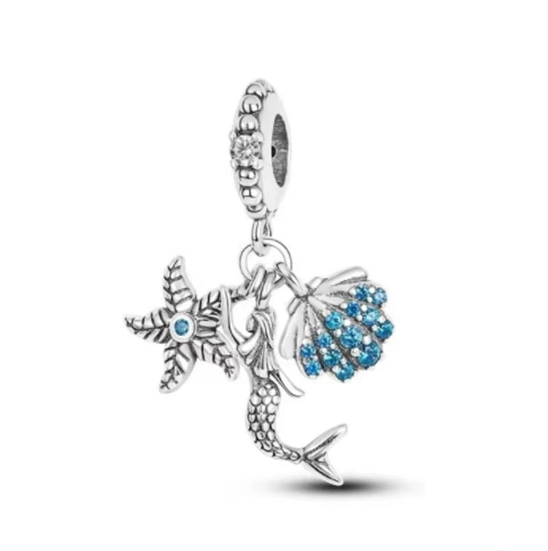 Blue Marine Organism Series Charm Jewelry Fit Original 925 Sterling Silver