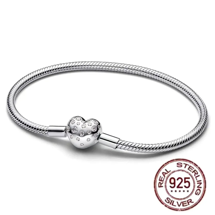 925 fine heart-shaped snake bone bracelet for women