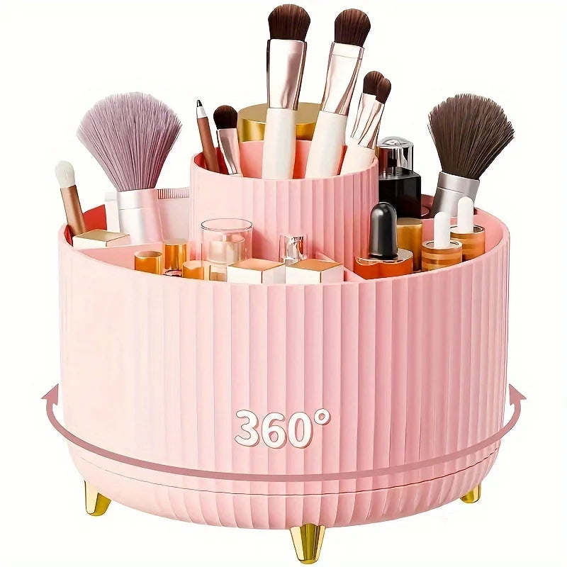 Cosmetic Storage Box with 5 Compartments - 360-Degree Rotating