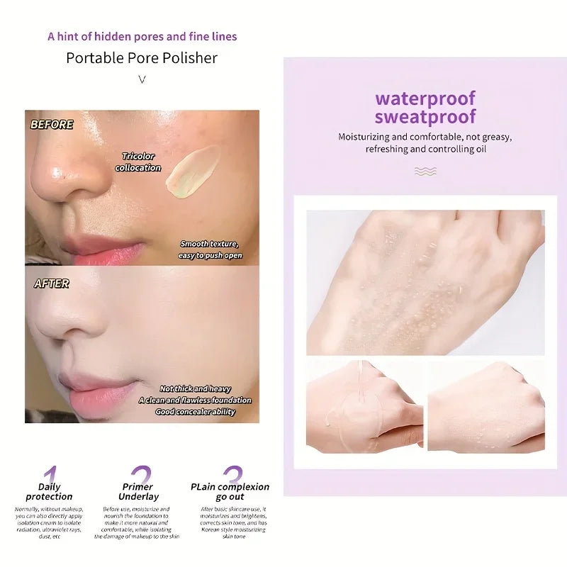 Face Makeup Primer Tri-color Cream Brighten Contour Color