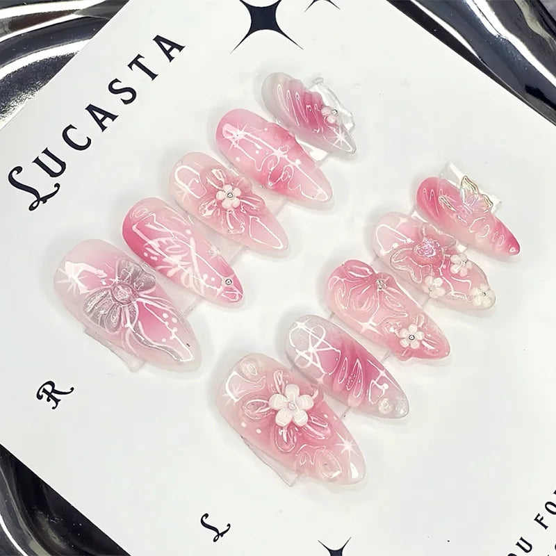 3D Ripple Design False Nails / Almond Tips nails - 24pcs