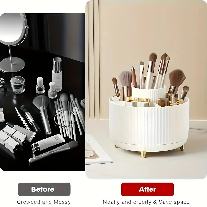 Cosmetic Storage Box with 5 Compartments - 360-Degree Rotating