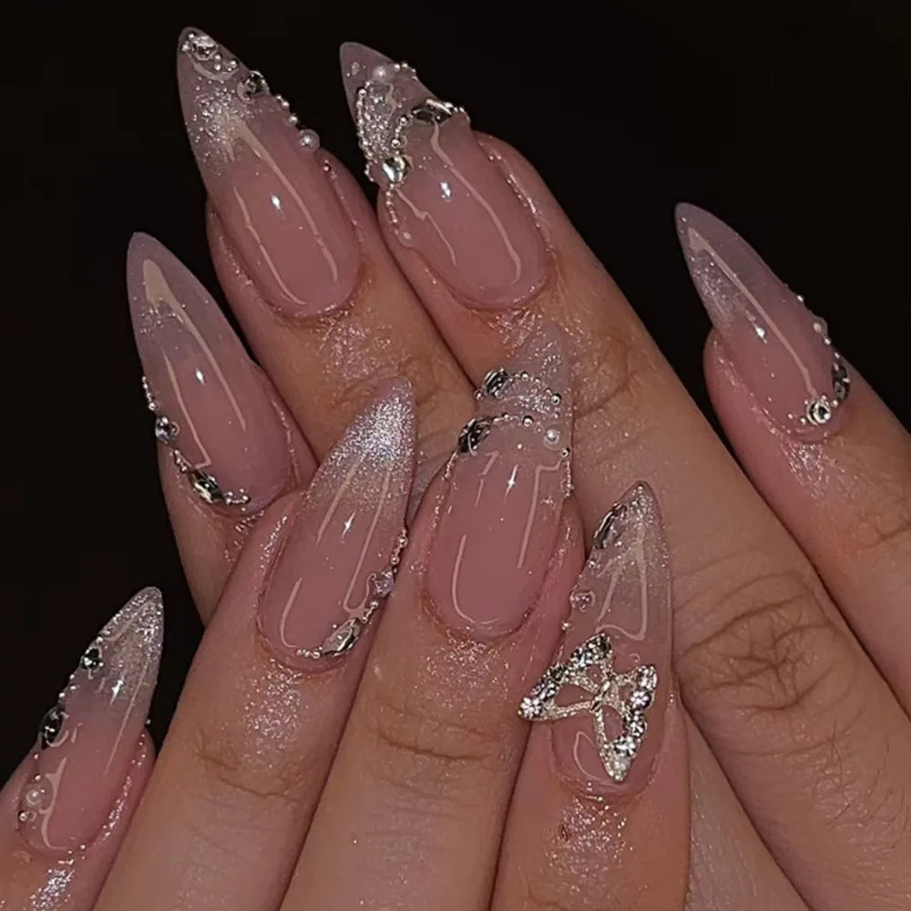 Cat Eye French Sheer Manicure Tip Art 3D Acrylic Nails