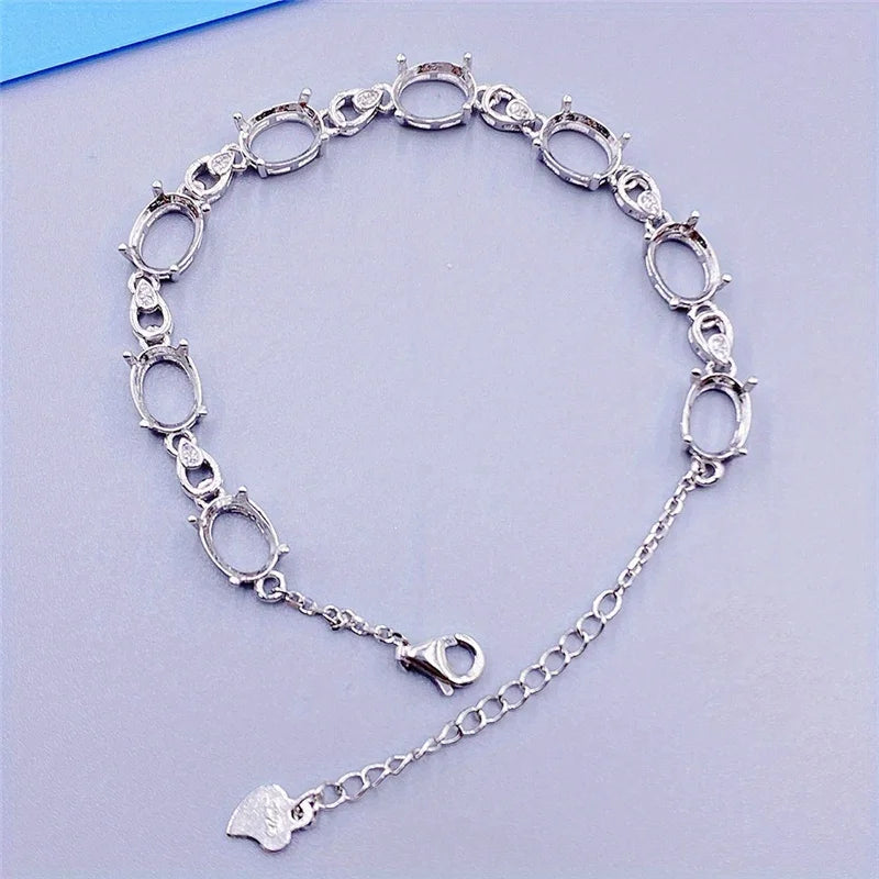 Stones Oval Solid 925 Sterling Silver Rose Bracelet