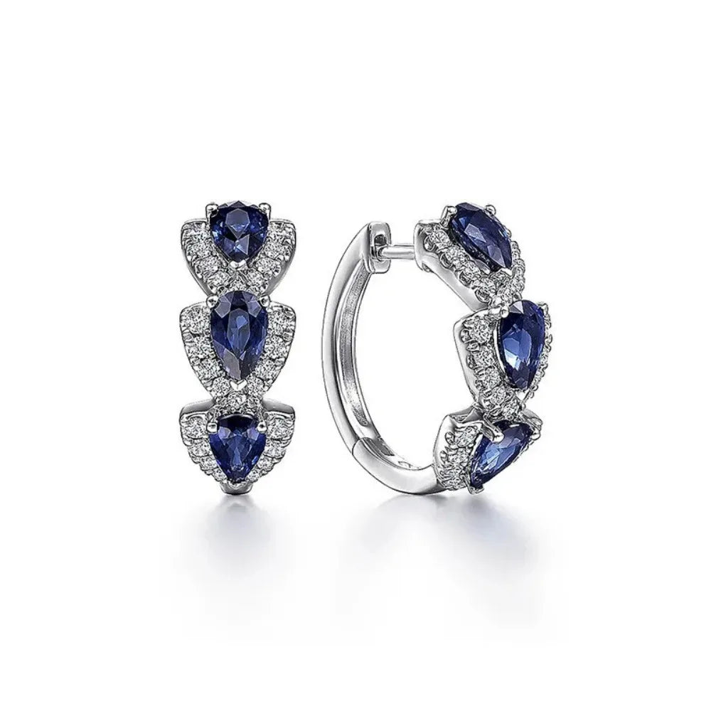 925 Sterling Silver Trendy Blue Cubic Zirconia Hoop Earrings