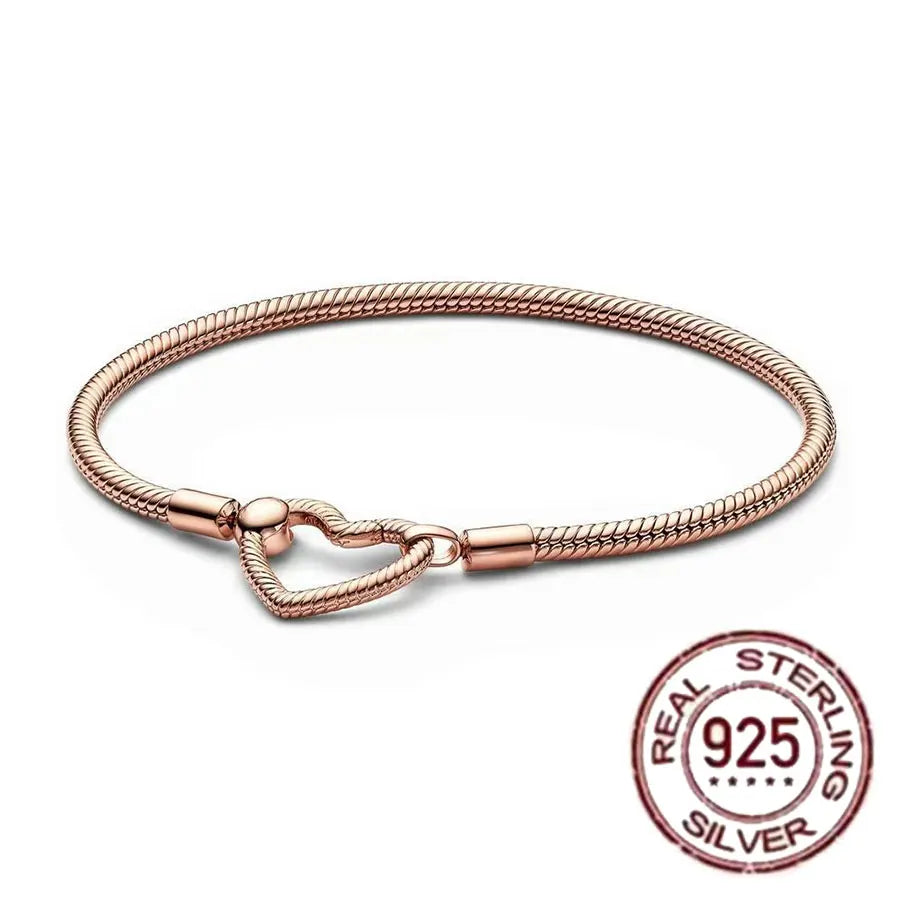 925 fine heart-shaped snake bone bracelet for women