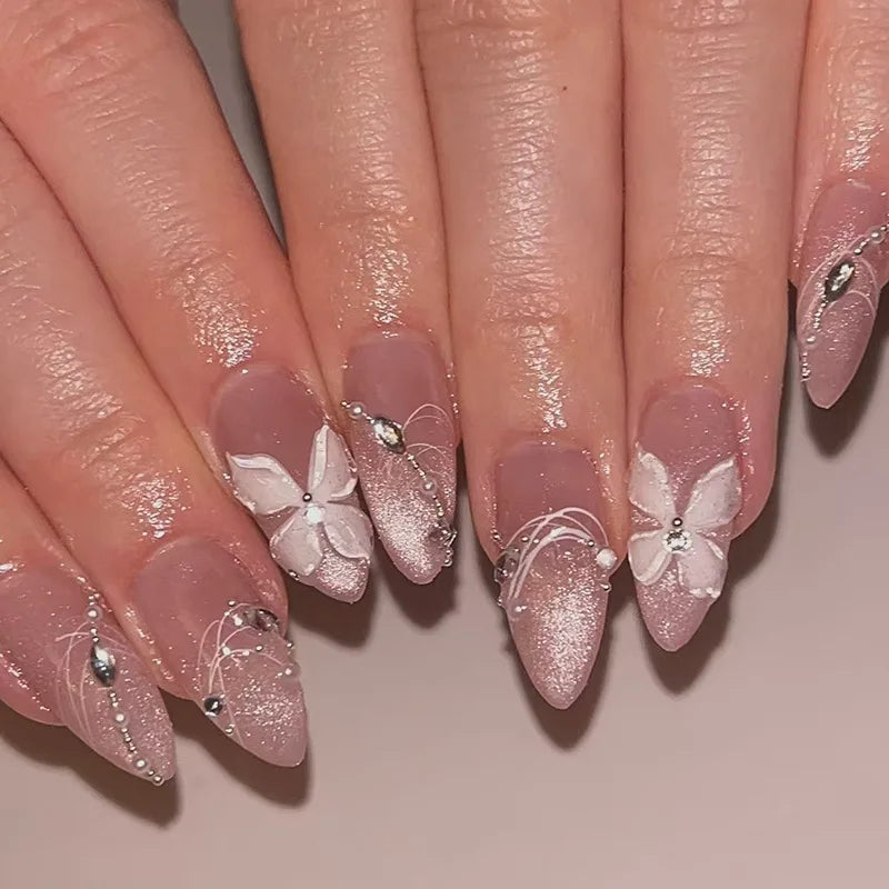 Cat Eye French Sheer Manicure Tip Art 3D Acrylic Nails