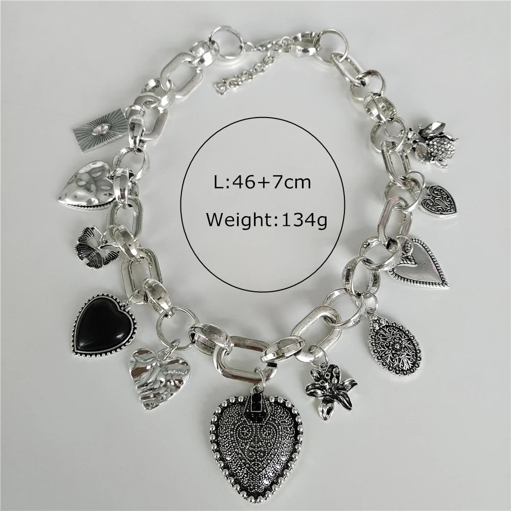 Vintage Love Heart Shape Pendants Choker Necklace