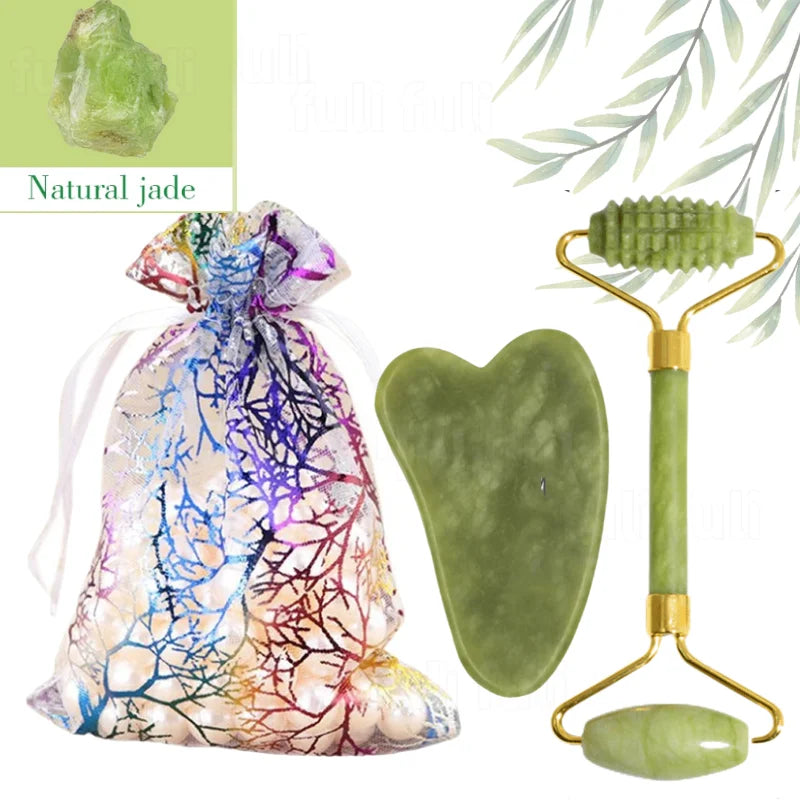 Roller Massage Spa Pink Face Natural Stone Tool Facial Lift Up