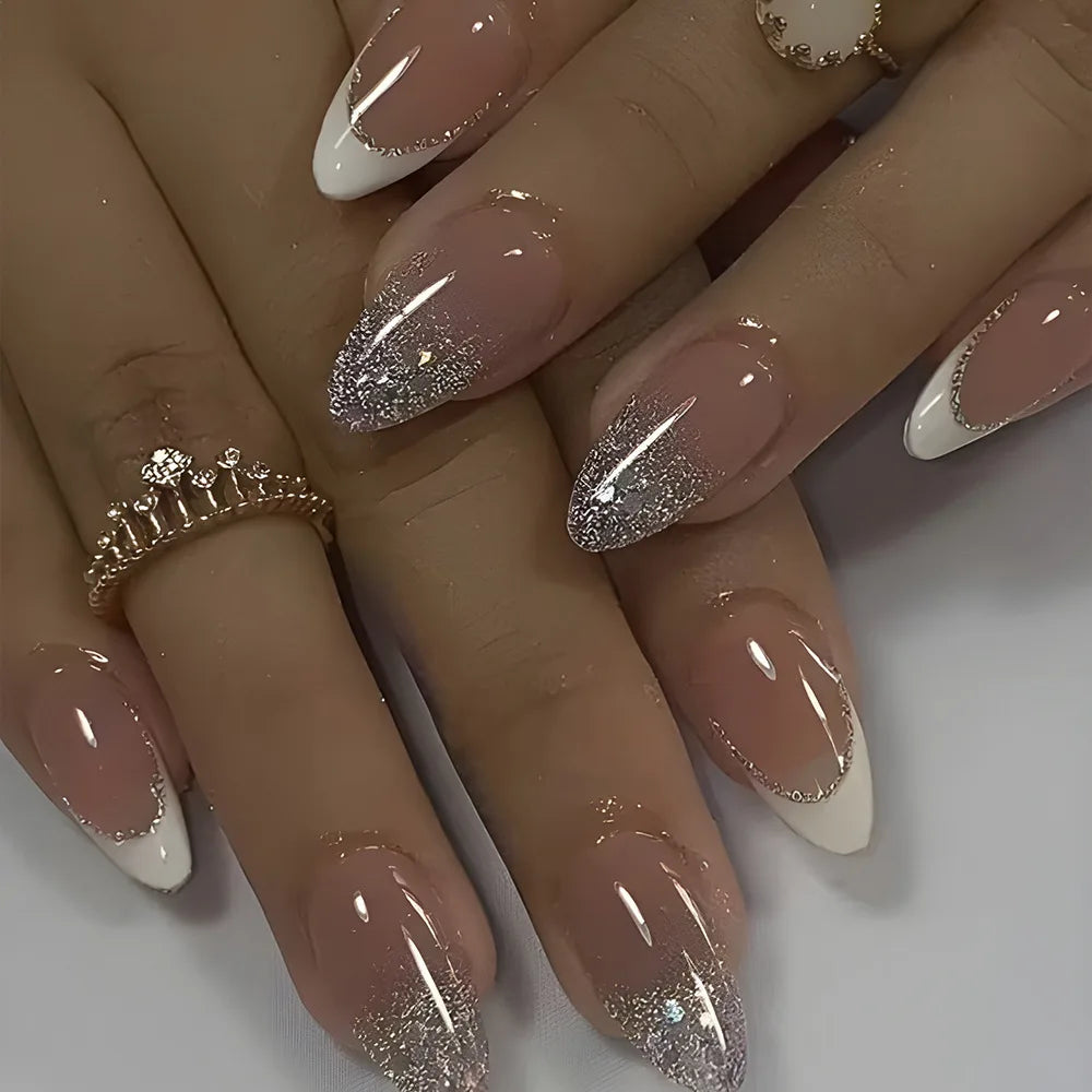 Cat Eye French Sheer Manicure Tip Art 3D Acrylic Nails