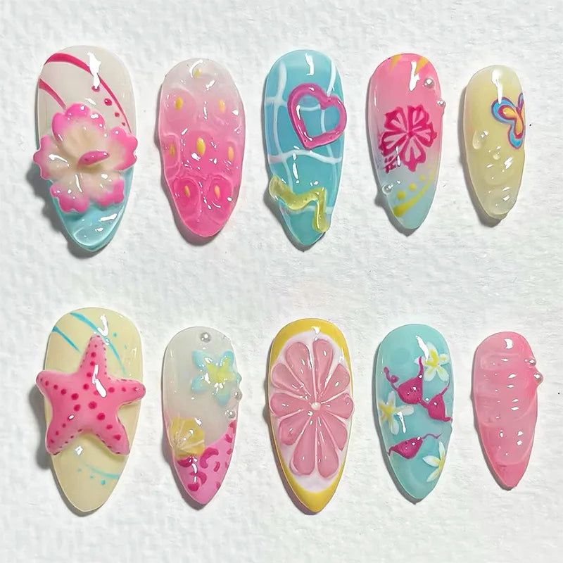3D Ripple Design False Nails / Almond Tips nails - 24pcs