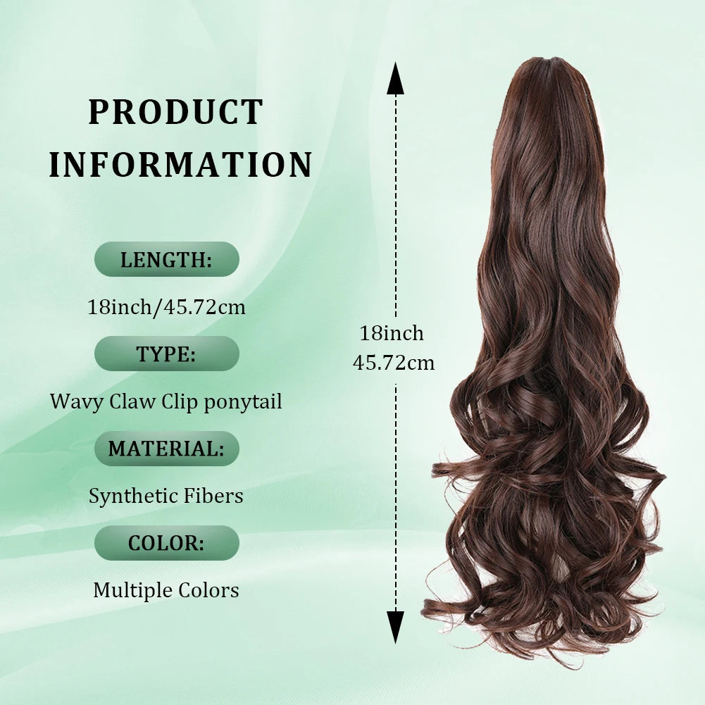 Ponytail Extension Synthetic Claw Clip in Hairpiece Curly Wavy.
