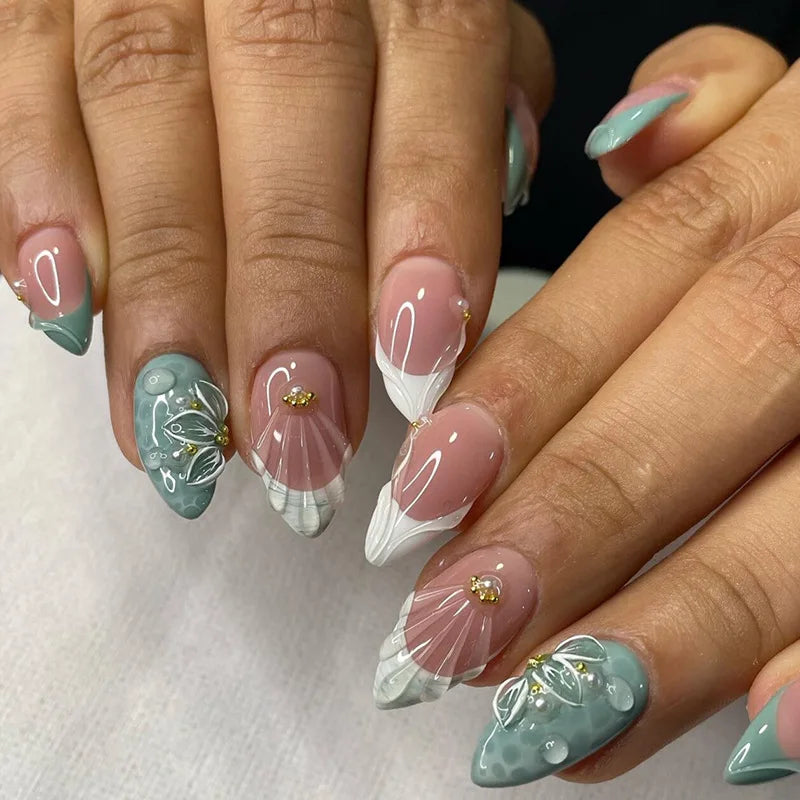 3D Ripple Design False Nails / Almond Tips nails - 24pcs