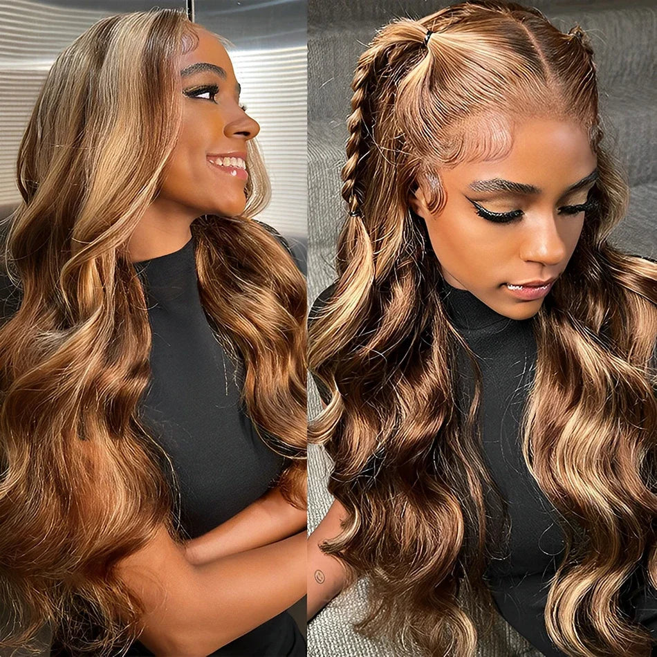 Highlight Wig 100% Human Hair Ombre Brown Lace Frontal Wig Brazilian